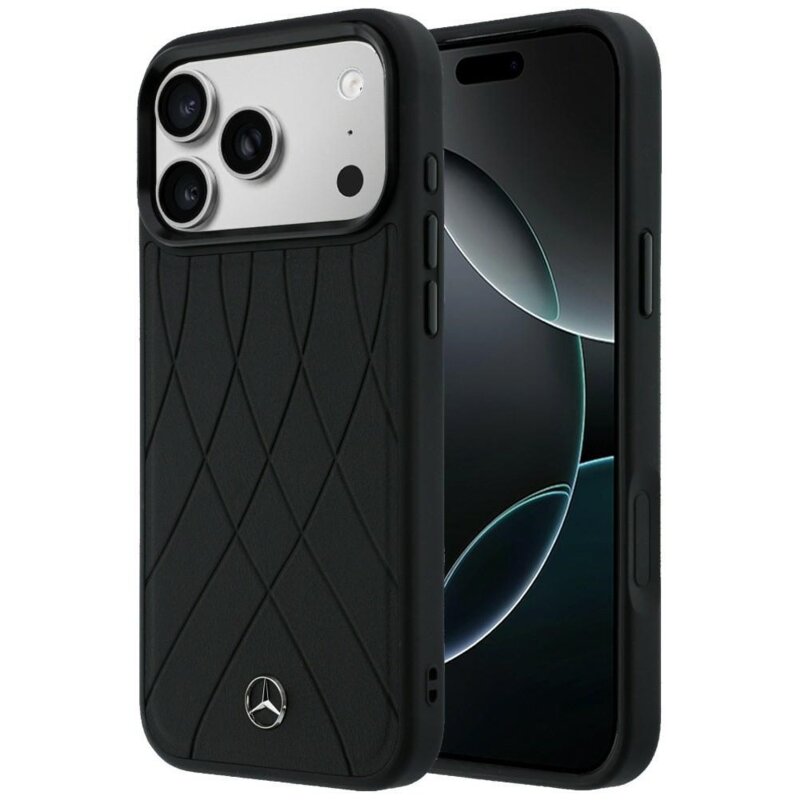 Etui MERCEDES Leather with Crossed Lines MagSafe do Apple iPhone 17 Pro Max Czarny