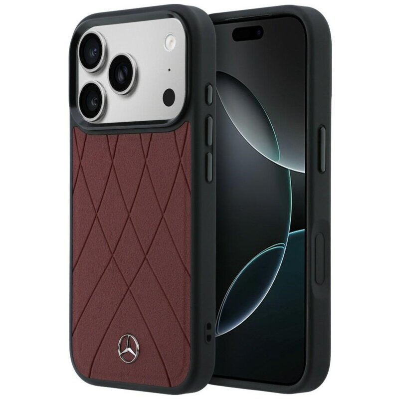 Etui MERCEDES Leather with Crossed Lines MagSafe do Apple iPhone 17 Pro Max Czerwony