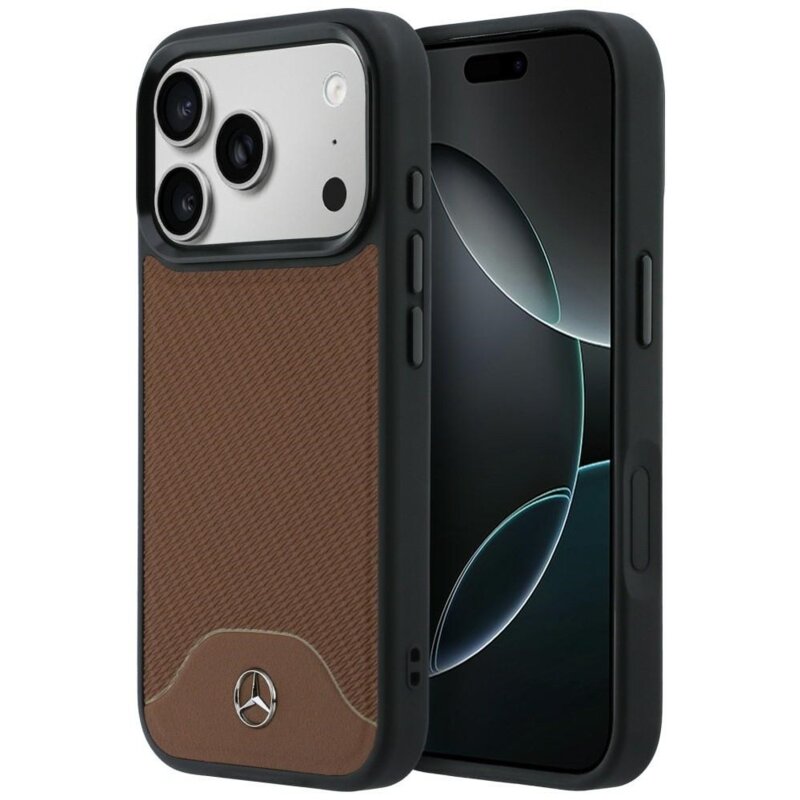 Etui MERCEDES Leather Wood Effect and Curve MagSafe do Apple iPhone 17 Pro Max Brązowy