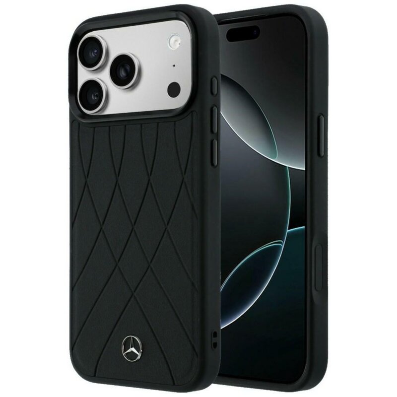 Etui MERCEDES Leather with Crossed Lines MagSafe do Apple iPhone 17 Pro Czarny