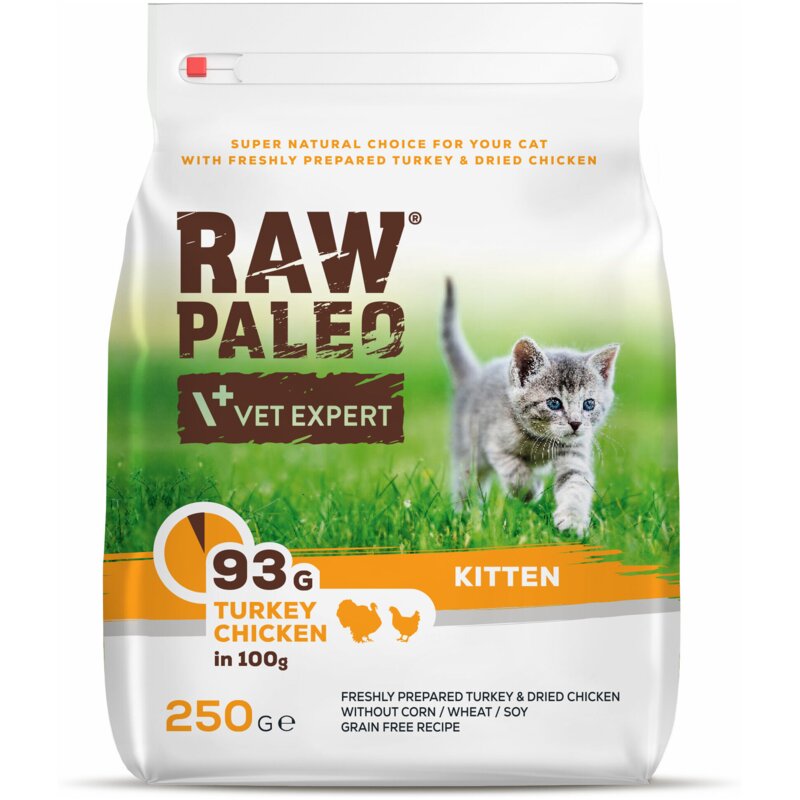 RAW PALEO KITTEN - sucha karma z indykiem i kurczakiem dla kociąt 250g