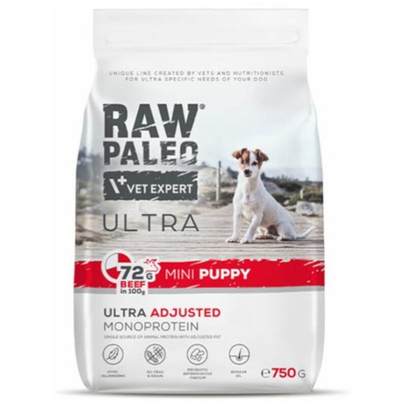 RAW PALEO ULTRA BEEF PUPPY MINI - sucha karma z wołowiną dla szczeniąt ras małych 750g