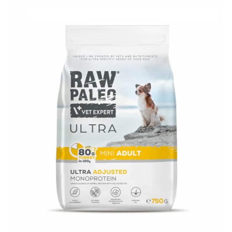 RAW PALEO ULTRA TURKEY ADULT MINI - sucha karma z indykiem dla psów dorosłych ras małych 750g
