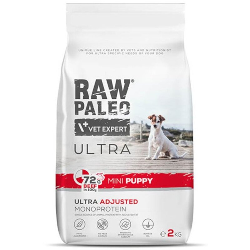 RAW PALEO ULTRA BEEF PUPPY MINI - sucha karma z wołowiną dla szczeniąt ras małych 2kg