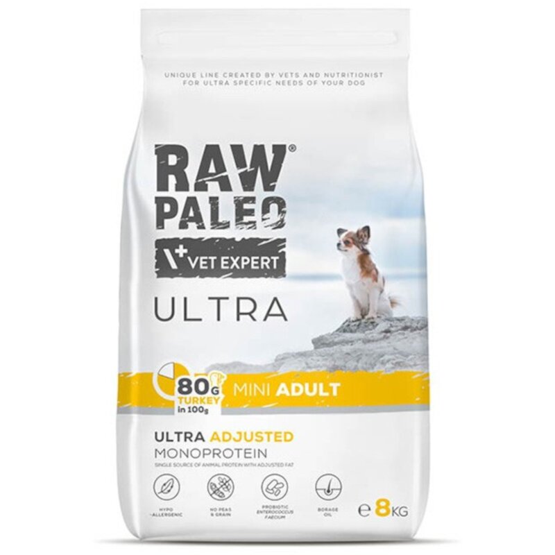 RAW PALEO ULTRA TURKEY ADULT MINI - sucha karma z indykiem dla psów dorosłych ras małych 8kg