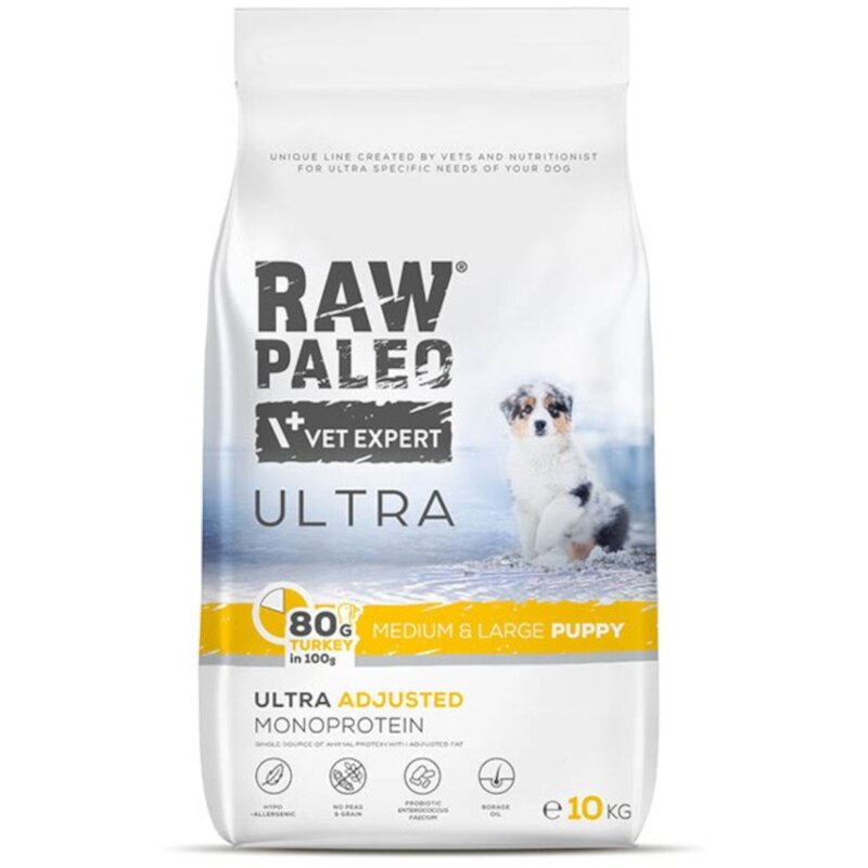 RAW PALEO ULTRA TURKEY PUPPY MEDIUM/LARGE - sucha karma z indykiem dla szczeniąt ras średnich I dużych 10kg