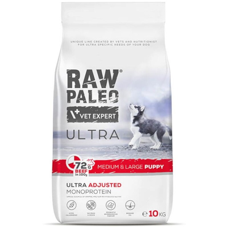 RAW PALEO ULTRA BEEF PUPPY MEDIUM/LARGE - sucha karma z wołowiną dla szczeniąt ras średnich I dużych 10kg