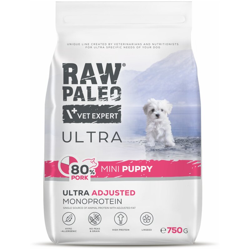 RAW PALEO ULTRA PORK PUPPY MINI - sucha karma z wieprzowiną dla szczeniąt ras małych 750g