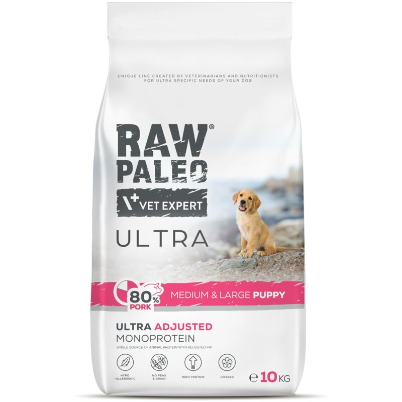RAW PALEO ULTRA PORK PUPPY MEDIUM/LARGE - sucha karma z wieprzowiną dla szczeniąt ras średnich I dużych 10kg