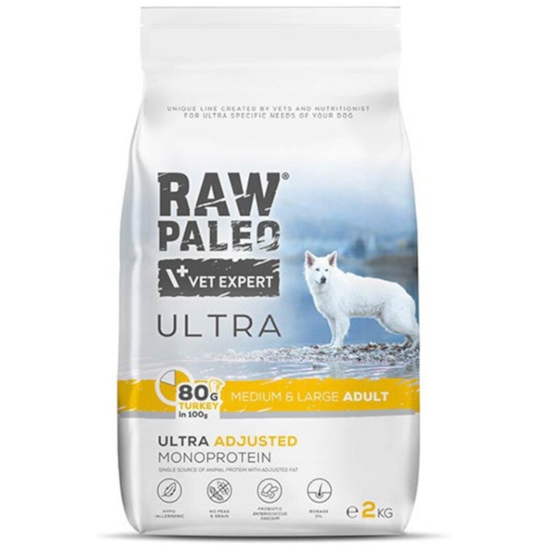 RAW PALEO ULTRA TURKEY ADULT MEDIUM/LARGE - sucha karma z indykiem dla psów dorosłych ras średnich I dużych 2kg