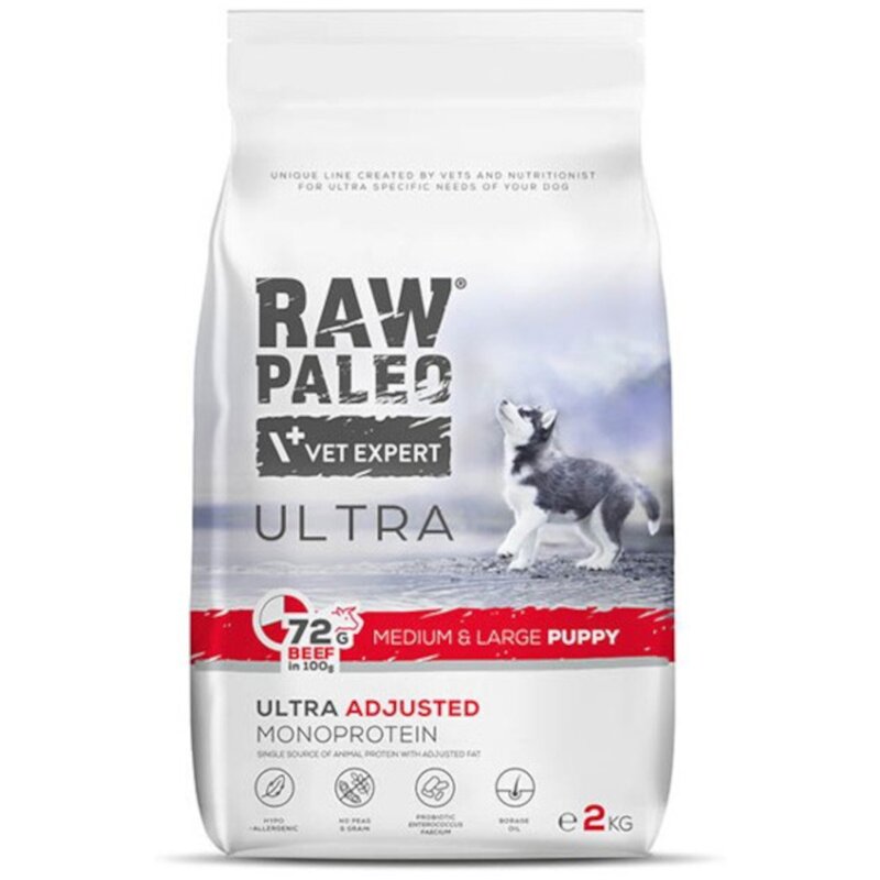 RAW PALEO ULTRA BEEF PUPPY MEDIUM/LARGE - sucha karma z wołowiną dla szczeniąt ras średnich i dużych 2kg