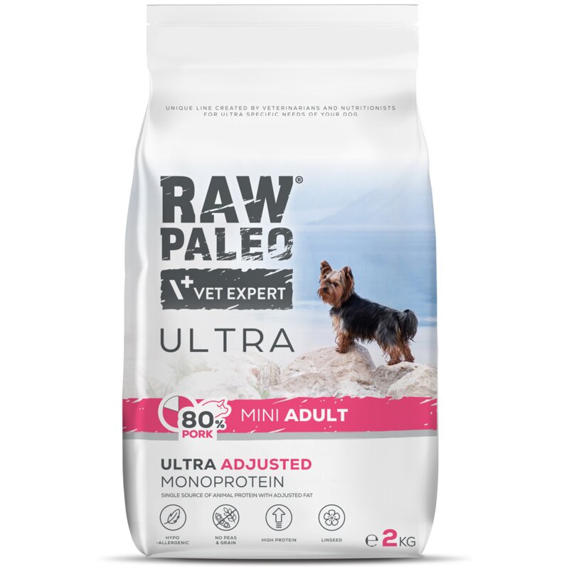 RAW PALEO ULTRA PORK ADULT MINI - sucha karma z wieprzowiną dla psów dorosłych ras małych 2kg
