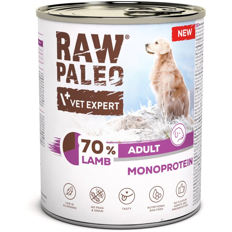 RAW PALEO ADULT DOG LAMB 800g - mokra karma dla psów dorosłych monoproteina z jagnięciną
