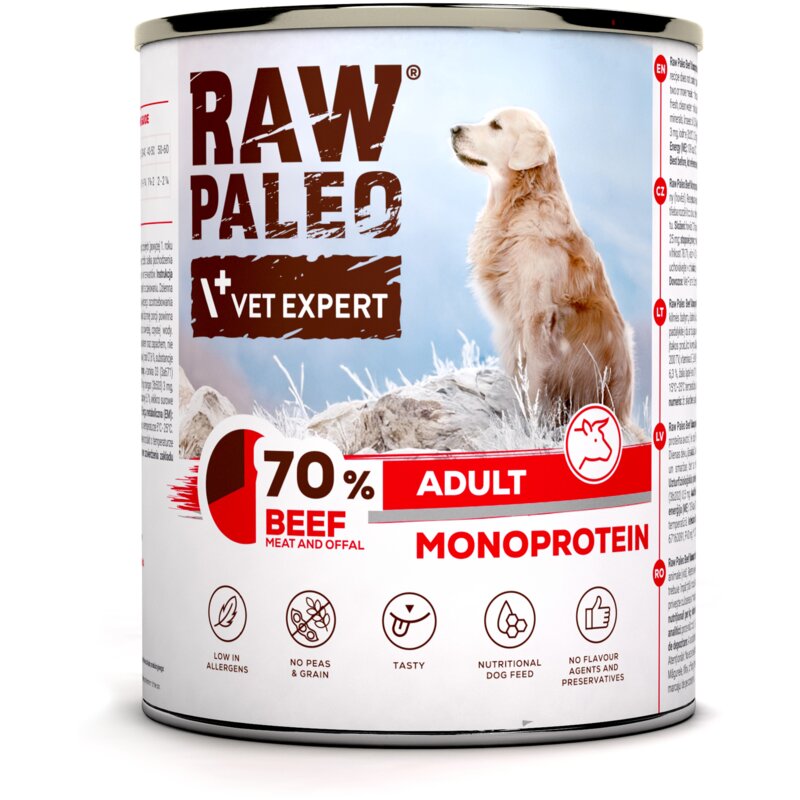 RAW PALEO ADULT DOG BEEF 800g - mokra karma dla psów dorosłych monoproteina z wołowiną