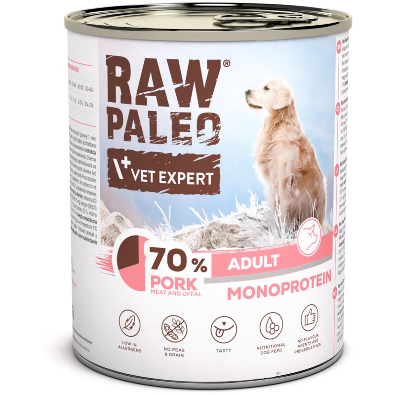 VETEXPERT Raw Paleo Adult Mono Wieprzowina - mokra karma dla psa - 800g