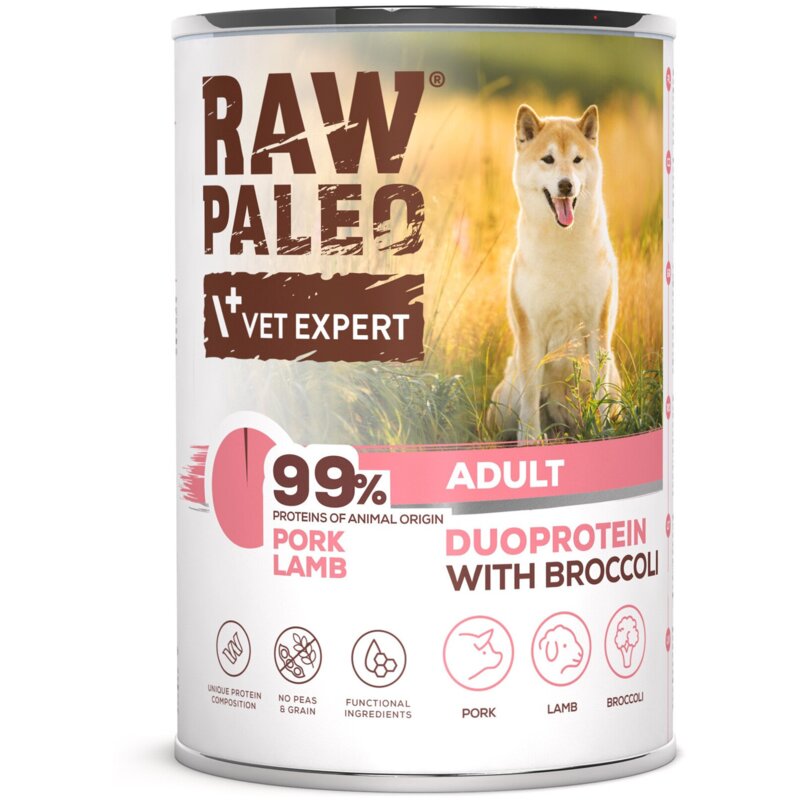 RAW PALEO PORK&LAMB ADULT CAN - mokra karma dla psów dorosłych duoproteina wieprzowina z jagnięciną puszka 400g