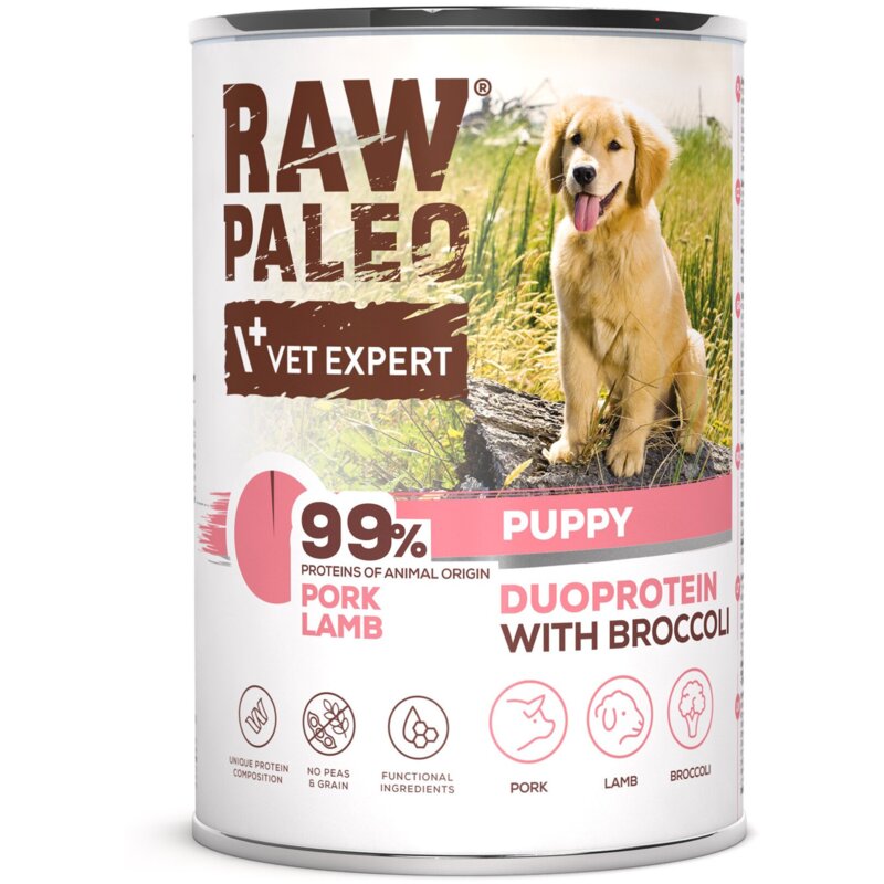 RAW PALEO PORK&LAMB PUPPY CAN - mokra karma dla szczeniąt duoproteina wieprzowina z jagnięciną puszka 400g