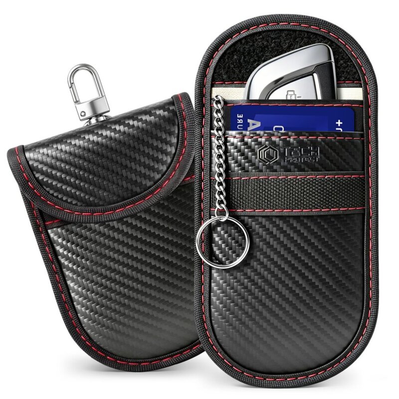 Etui z ochroną RFID na kluczyki TECH-PROTECT KLR100 RFID Signal Blocker Case Carbon Czarno-czerwony