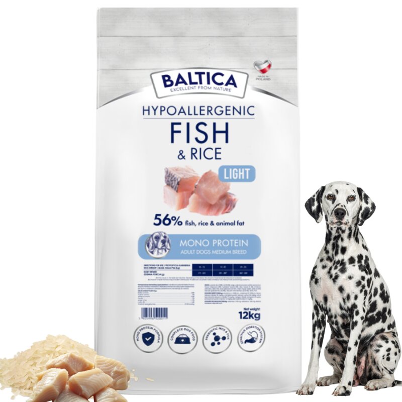 Baltica Hypoallergenic Fish & Rice Light Adult Medium Breeds 12kg