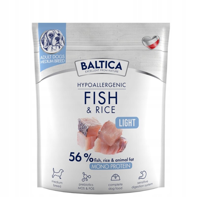 BALTICA Nutraceutic Hypoallergenic Fish & Rice Light M - sucha karma dla psa - 1kg