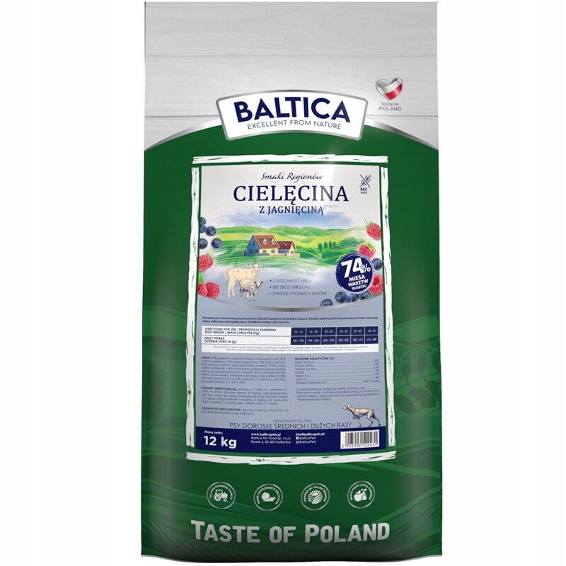 Baltica Cielęcina z jagnięciną dla średnich i dużych ras M/L 12 kg
