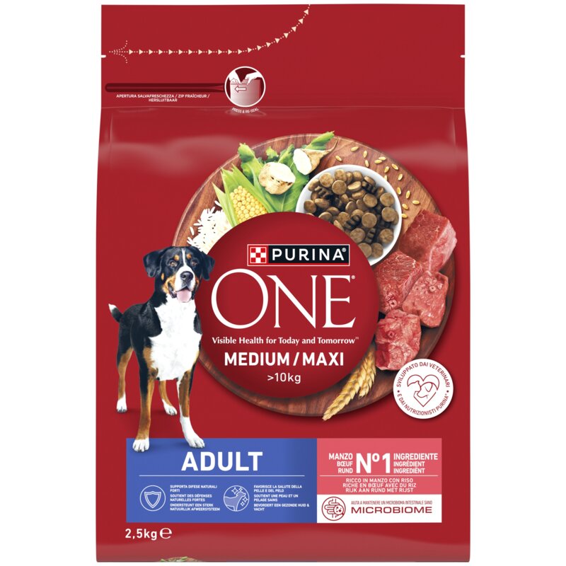 Karma dla psa PURINA ONE Medium/Maxi Adult Wołowina z ryżem 2.5 kg