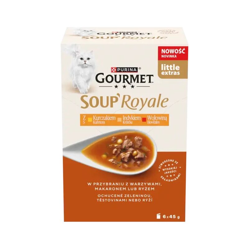 Karma dla kota PURINA Gourmet Soup Royale z kurczakiem, indykiem i wołowiną 6 x 45 g