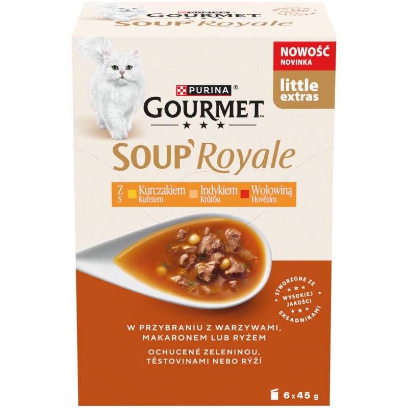 Karma dla kota PURINA Gourmet Soup Royale z kurczakiem, indykiem i wołowiną (6 x 45 g)