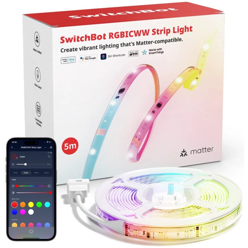 Taśma LED SWITCHBOT RGBICWW Strip Light 5m Wi-Fi Bluetooth/Wi-Fi