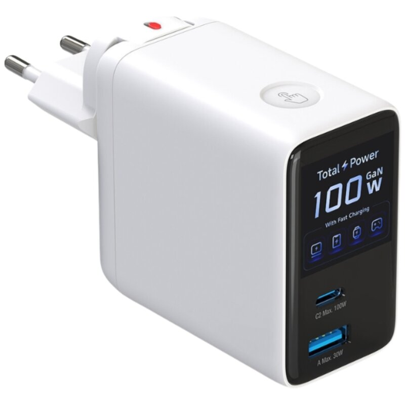 Ładowarka sieciowa 4SMARTS GaN Flex Screen AI 100W Biały ładowarka do telefonu USB, USB-C