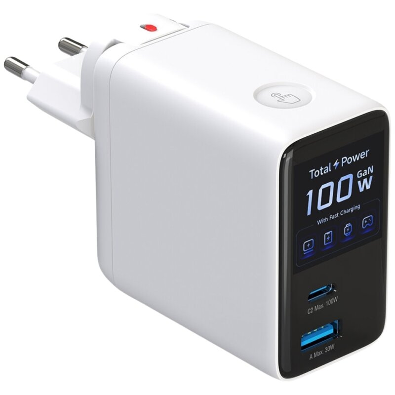 Ładowarka sieciowa 4SMARTS GaN Flex Screen AI Travel Edition 100W Biały ładowarka do telefonu USB, USB-C