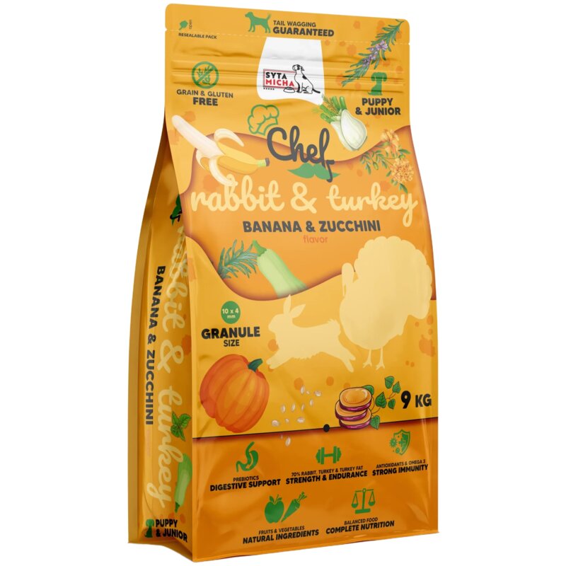 SYTA MICHA Chef Puppy Królik, indyk, banan i cukinia - sucha karma dla psa - 9kg