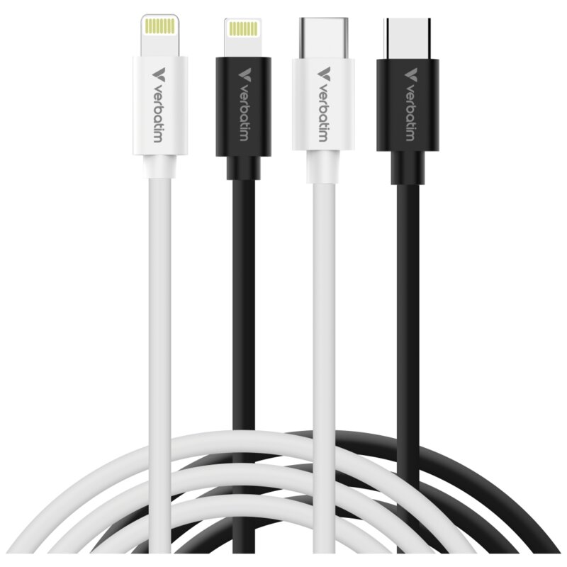 Kabel USB-C - Lightning VERBATIM Essentials 27W 1 m Czarny/Biały (2 szt.)