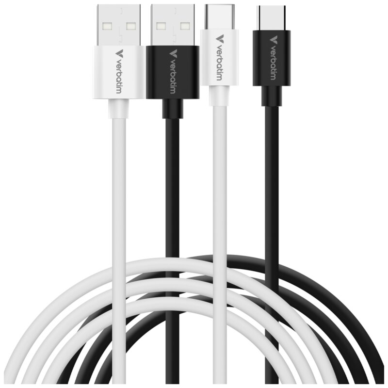 Kabel USB-A - USB-C VERBATIM Essentials 18W 1 m Czarny/Biały (2 szt.)