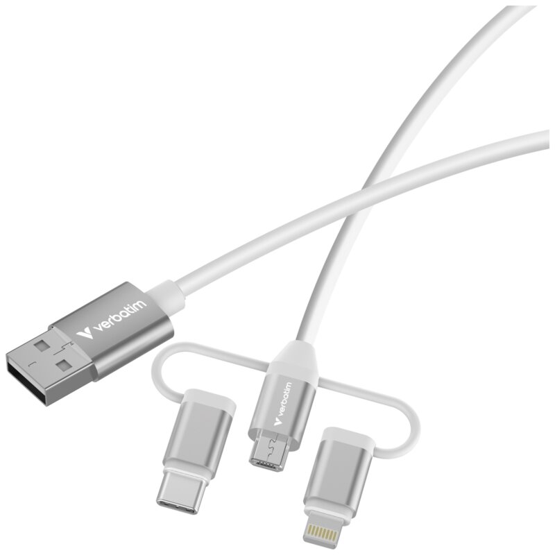 Kabel USB-A - USB-C/Micro USB/Lightning VERBATIM Essentials 18W 1m Biały