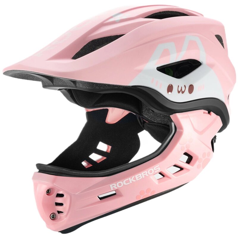 Kask rowerowy ROCKBROS TT-32001 Rabbit Różowy Full Face dla Dzieci z odkręcaną szczęką (rozmiar S)