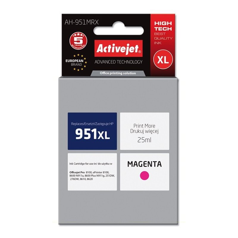 Activejet AH-951MRX Tusz do drukarki HP, Zamiennik HP 951XL CN047AE; Premium; 25 ml; purpurowy.