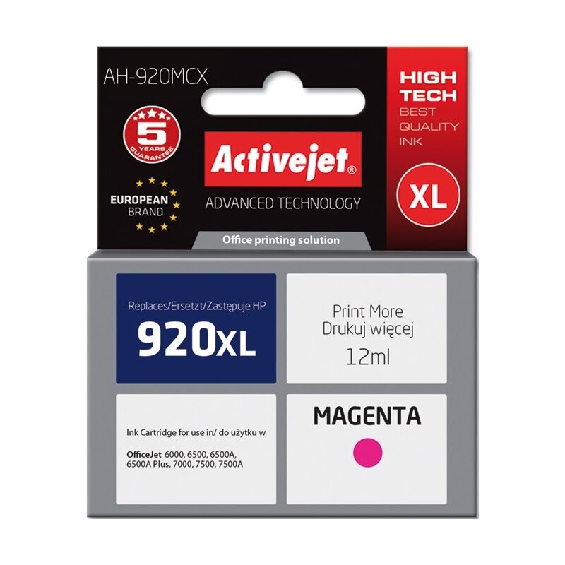 Activejet AH-920MCX Tusz do drukarki HP, Zamiennik HP 920XL CD973AE;  Premium;  12 ml;  purpurowy.