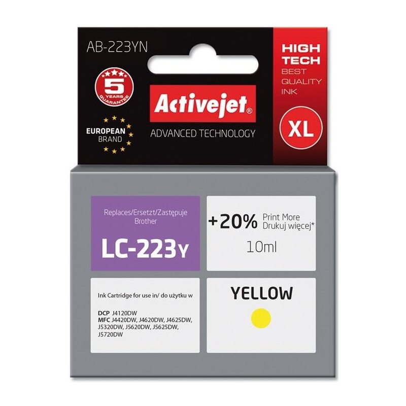 Tusz ACTIVEJET do Brother LC-223Y Żółty 10 ml AB-223YN