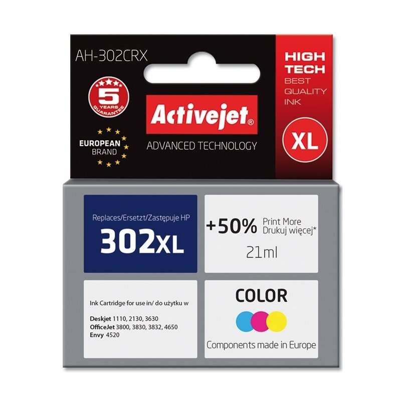 Tusz ACTIVEJET do HP 302 XL F6U67AE Kolorowy 21 ml AH-302CRX