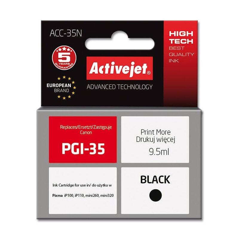 Activejet ACC-35N Tusz do drukarki Canon, Zamiennik Canon PGI-35; Supreme; 9,5 ml; czarny.