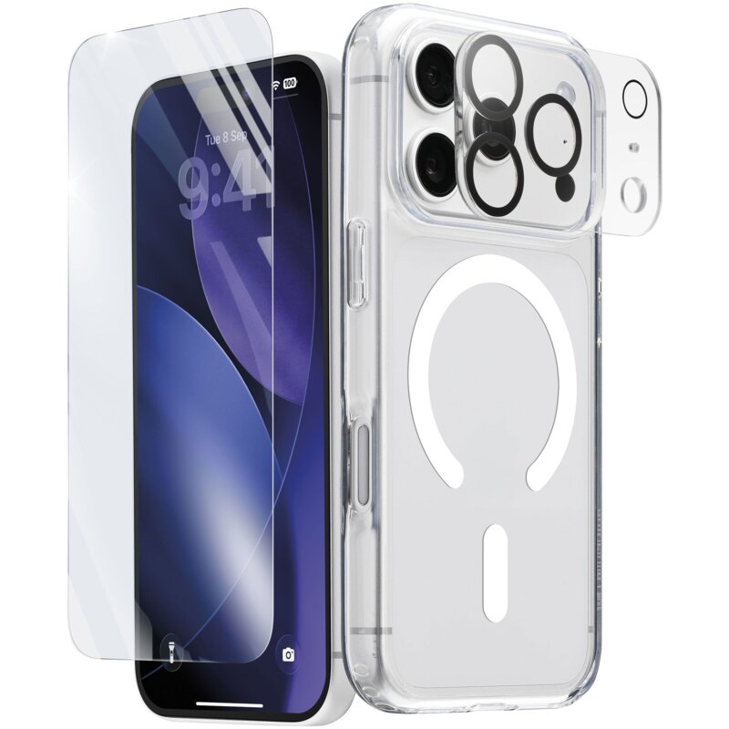 Etui CELLULARLINE 360 do Apple iPhone 17 Pro/18 Pro Przezroczysty + szkło hartowane + nakładka na obiektywy