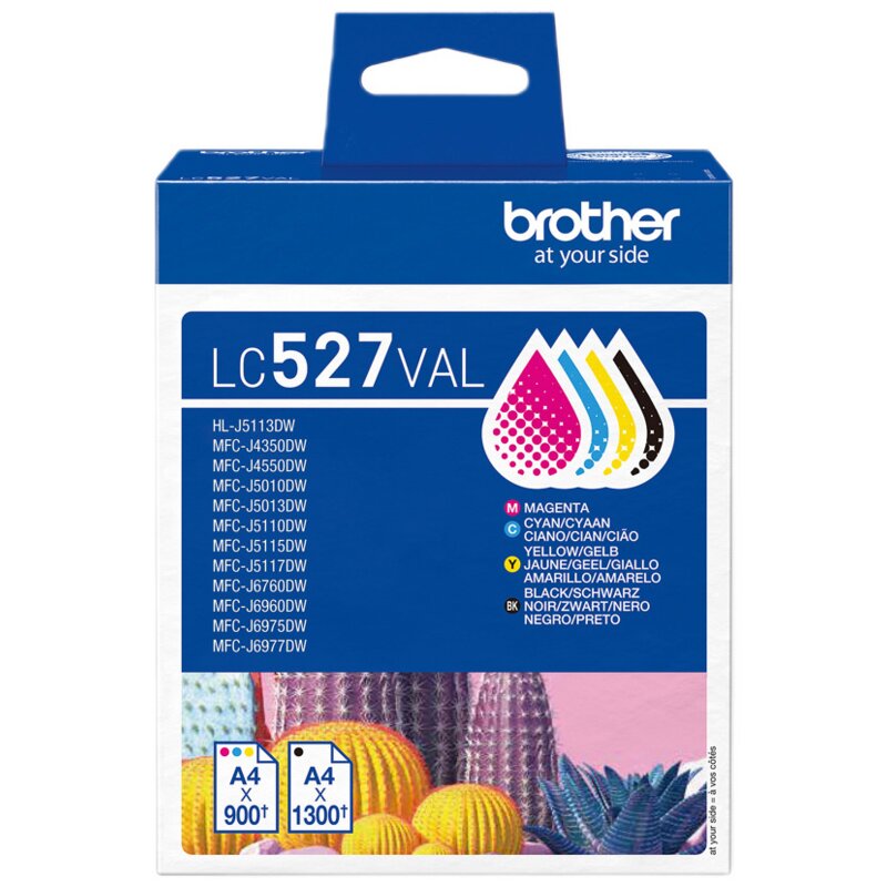 Zestaw tuszów BROTHER Czarny 24.7 ml, Błękitny 10 ml, Żółty 10 ml, Purpurowy 10 ml LC-527VAL