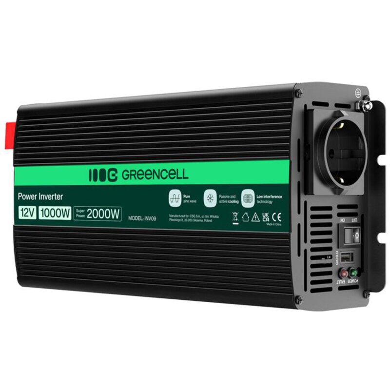 Green Cell INV09 12V na 230V 1000W/2000W Czysta sinusoida