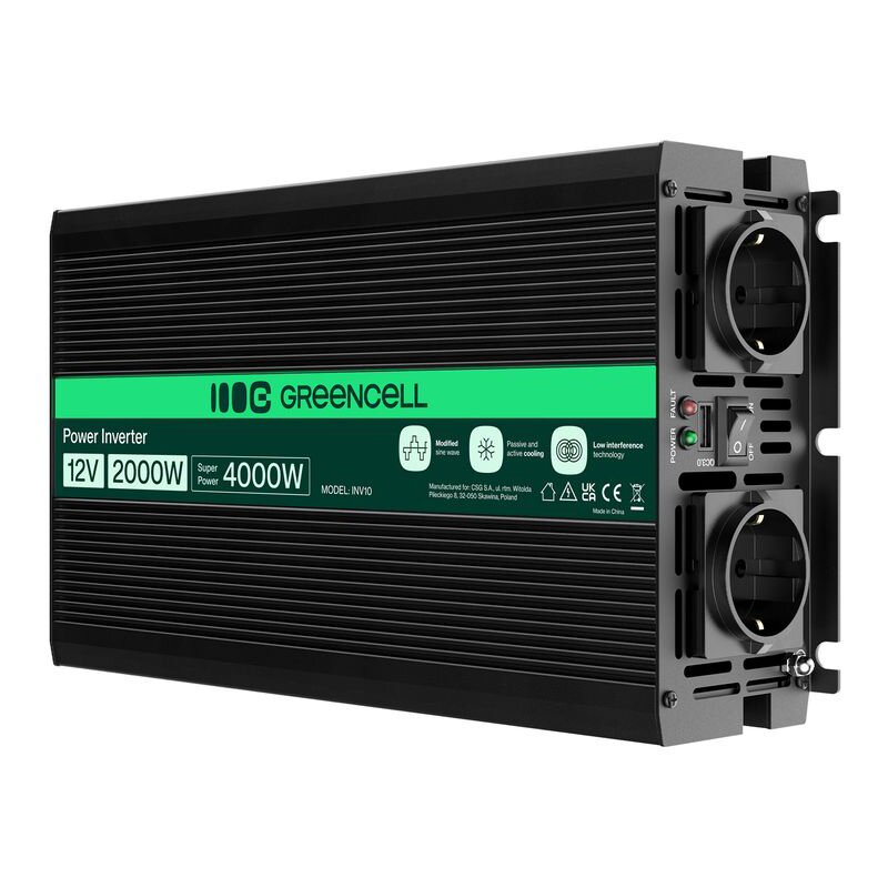 Przetwornica GREENCELL 12V na 230V 2000W/4000W Modyfikowana sinusoida
