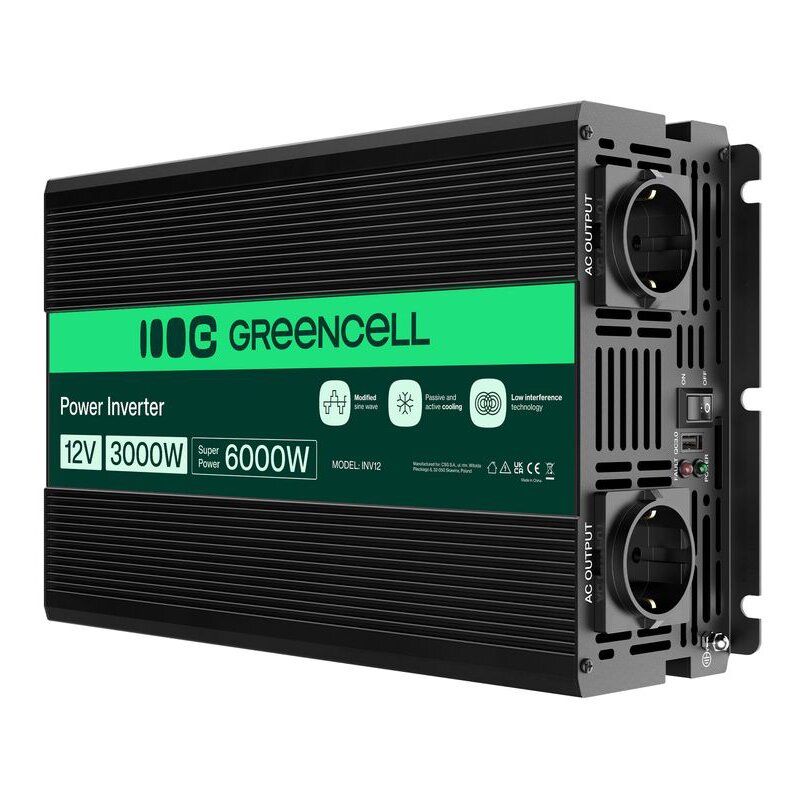 Przetwornica GREENCELL 12V na 230V 3000W/6000W Modyfikowana sinusoida
