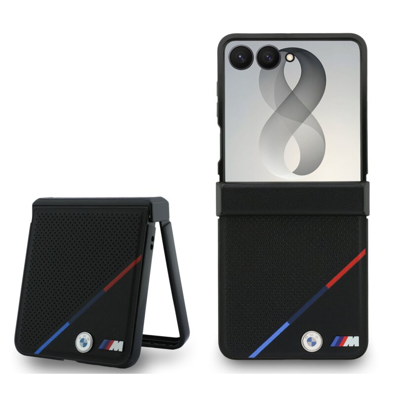 Etui BMW Leather Tricolor Stripe MagSafe do Samsung Samsung Galaxy Z Flip 8 Czarny