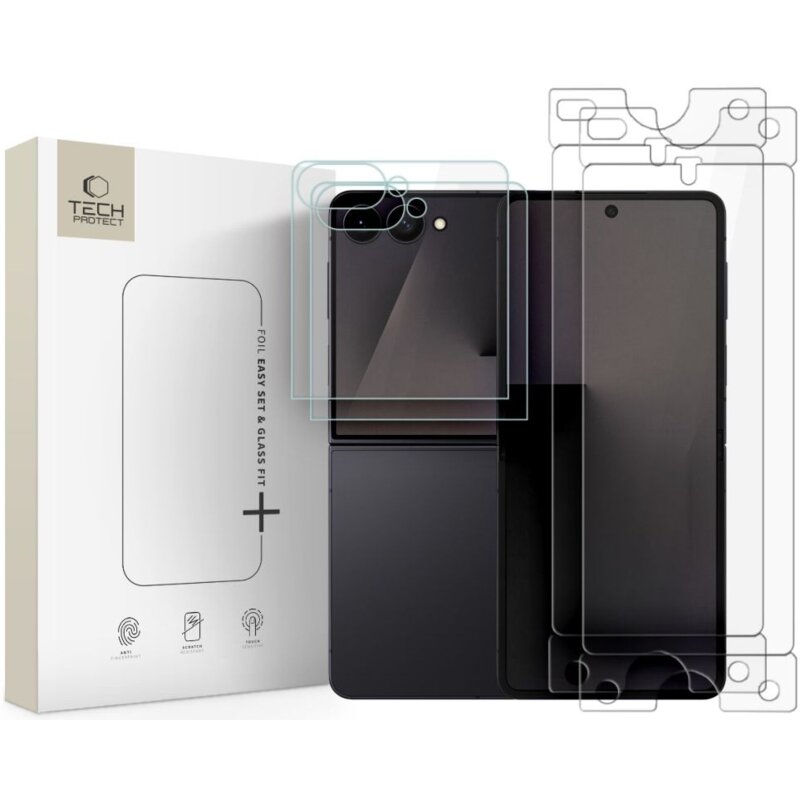 Zestaw ochronny TECH-PROTECT Easy Set Foil & Glass Fit+ do Samsung Galaxy Z Flip 7/Z Flip 8 Przezroczysty (2 szt.)