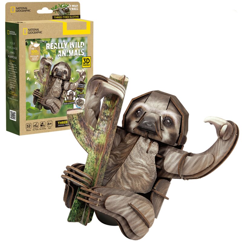 Puzzle 3D CUBIC FUN National Geographic Trójpalczasty Leniwiec (52 elementy)