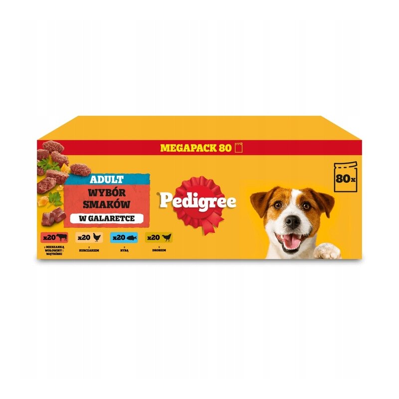 PEDIGREE Saszetka Galaretka Adult Drób Wołowina Kurczak Ryba 80x100g